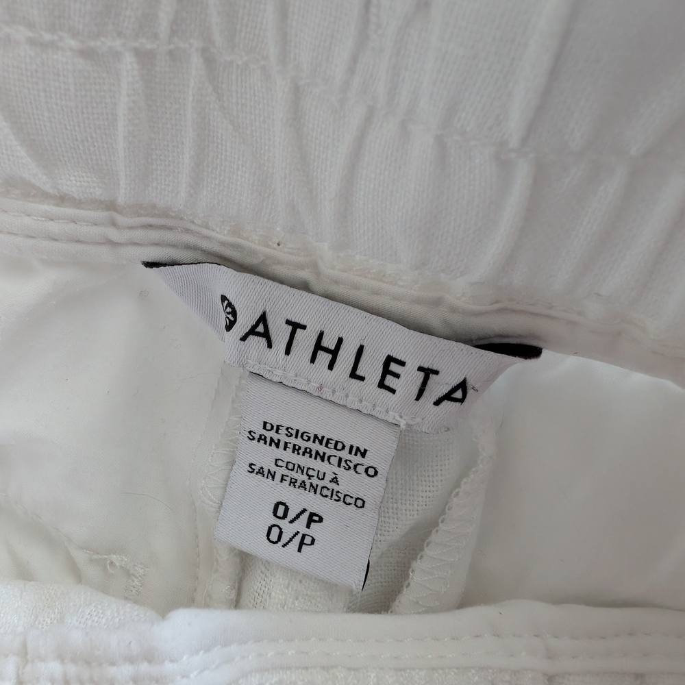 Athleta Cabo 100% Linen Wide Leg Pants Elastic waist Zip pockets, White, size 0 - Picture 11 of 15